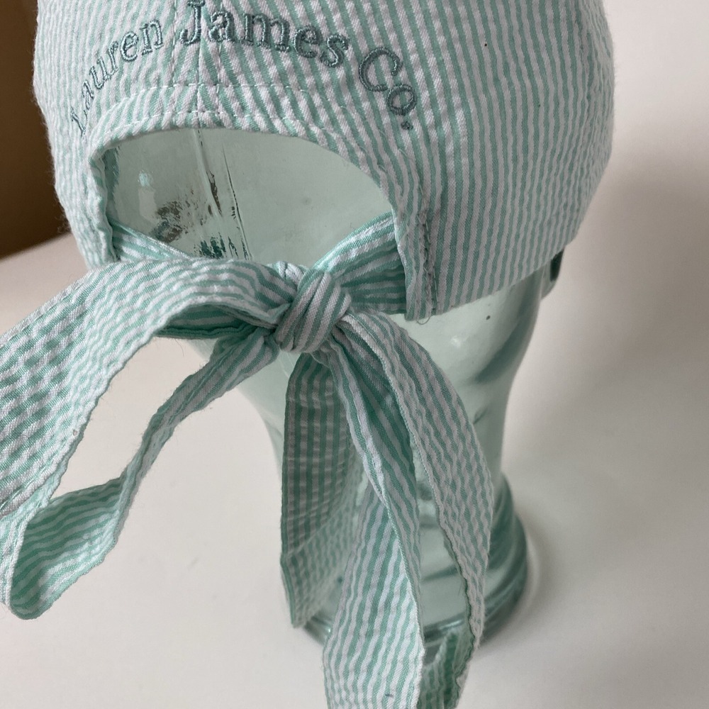 Lauren James Bow Hat Womens One Size Preppy Southern Seersucker Cap tie back LJ - Picture 6 of 11